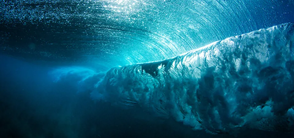 Underwater view of a wave breaking, Hawaii, America, USA