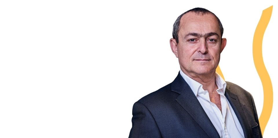 Man in suit, yellow and white background