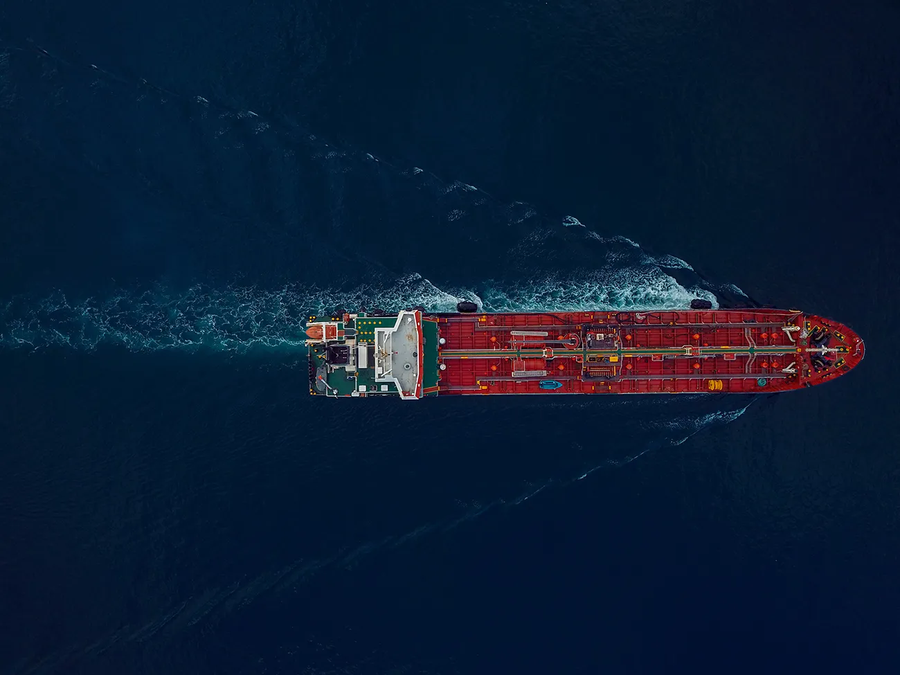 Aerial view of an oil tanker on the move