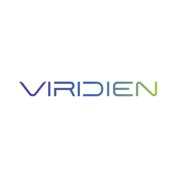 "VIRIDIAN" wordmark in blue-to-green gradient against a black background.