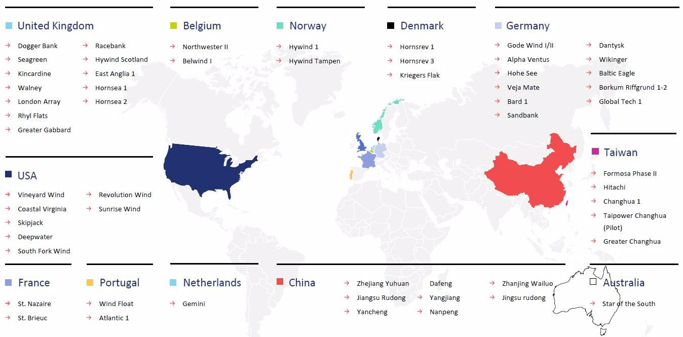 Global map colour coded to depict where the AIR team have conducted projects with clients.
