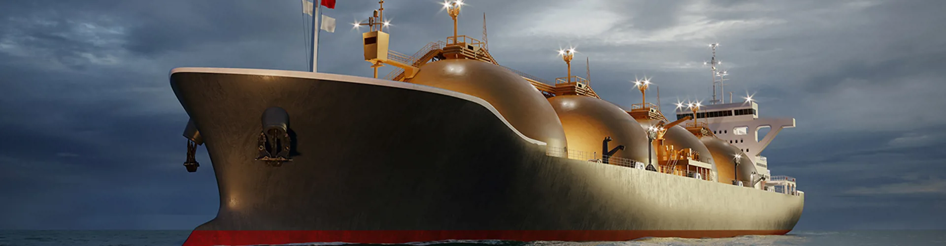 3D rendering of LNG tanker sailing in sea at night